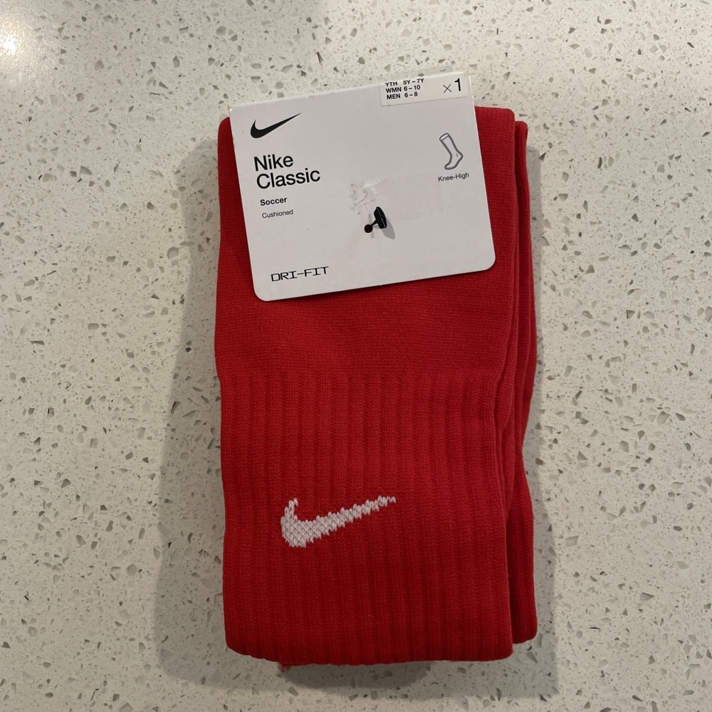 Nike, Classic II Cushion Over-the-Calf Soccer Socks Red/White, Mens 6-8 NWT